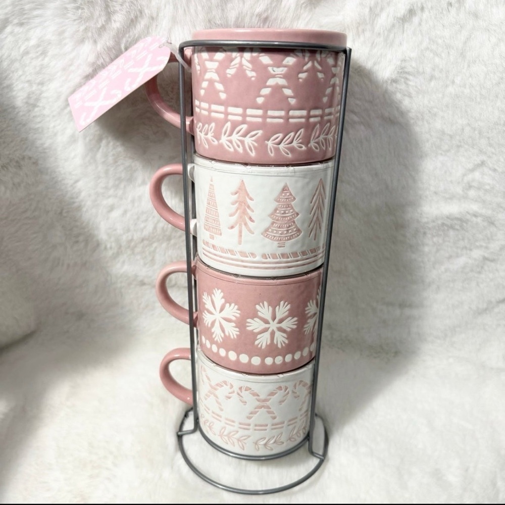 *NEW* Pink and White Stacking Mugs with Stand